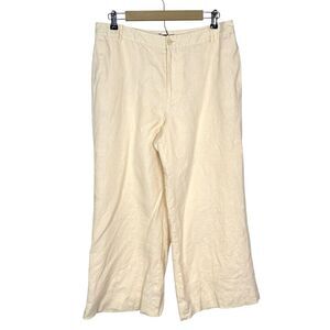 Lauren Ralph Lauren Pants Women 12 Cream Yellow 100% Linen Wide Leg Cropped High